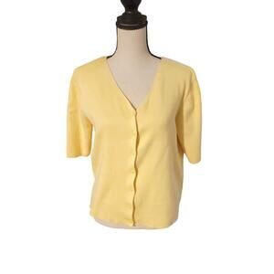 Eddie Bauer  Womens Butter Yellow Short Sleeve Cardigan Size Large Preppy Travel